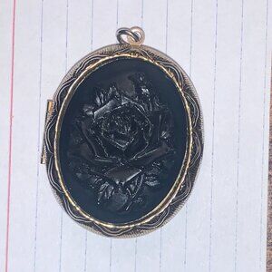 Perfume Locket-Magnetic interior w/Black Rose Design